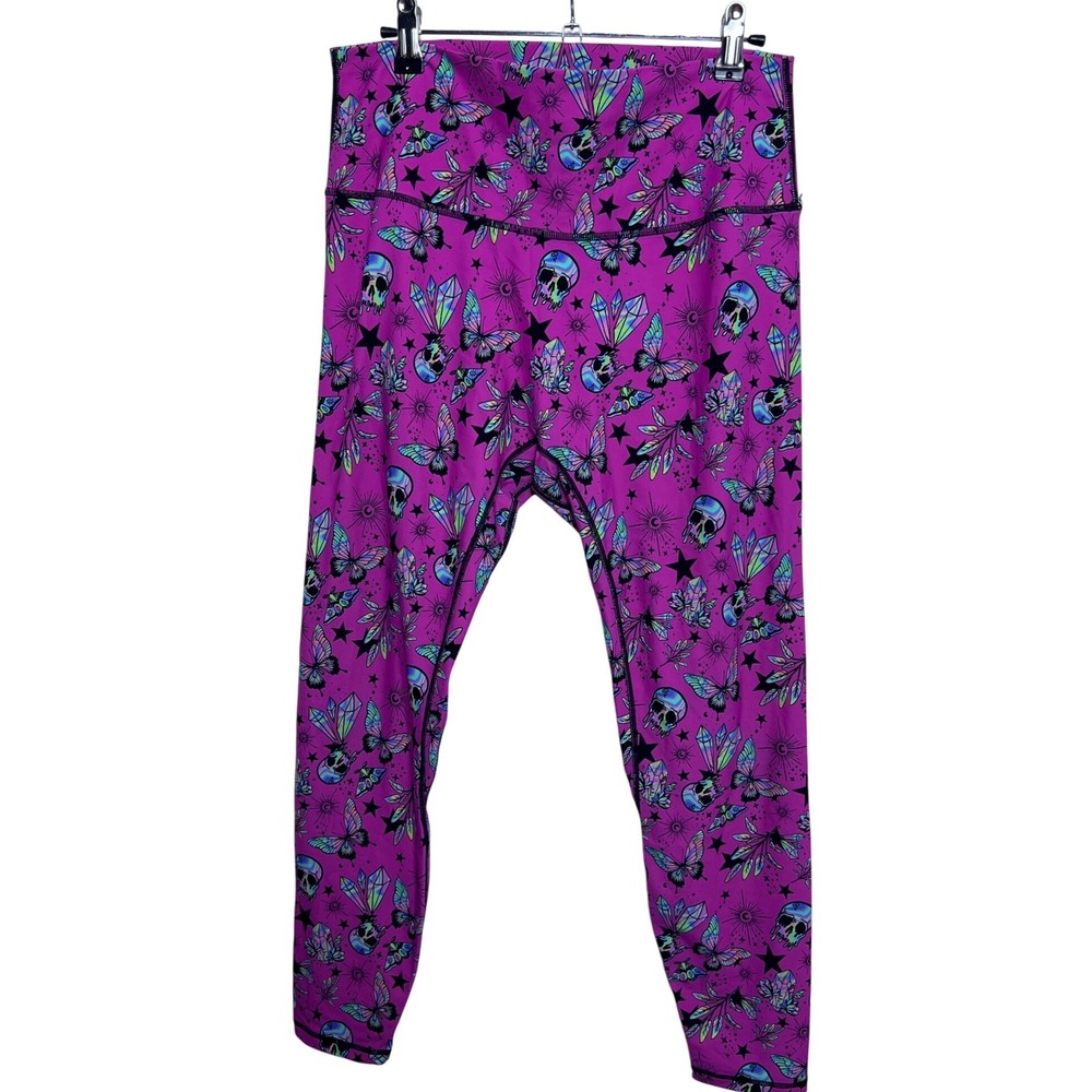 Peachy Athletic Esuna Leggings Pink Skull‎ Butterfly Crystal Stars XL Magenta